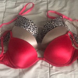 VS Pink Push Up Bras Size 36B - Set of 3